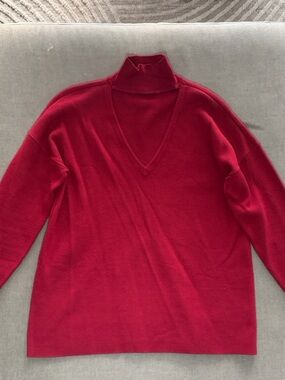 Alice + Olivia Red V-Neck Sweater with Mock Neck